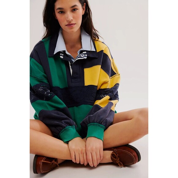Free People Tops - Free People We The Free American Dream Polo Pullover Top Striped L NEW 277421